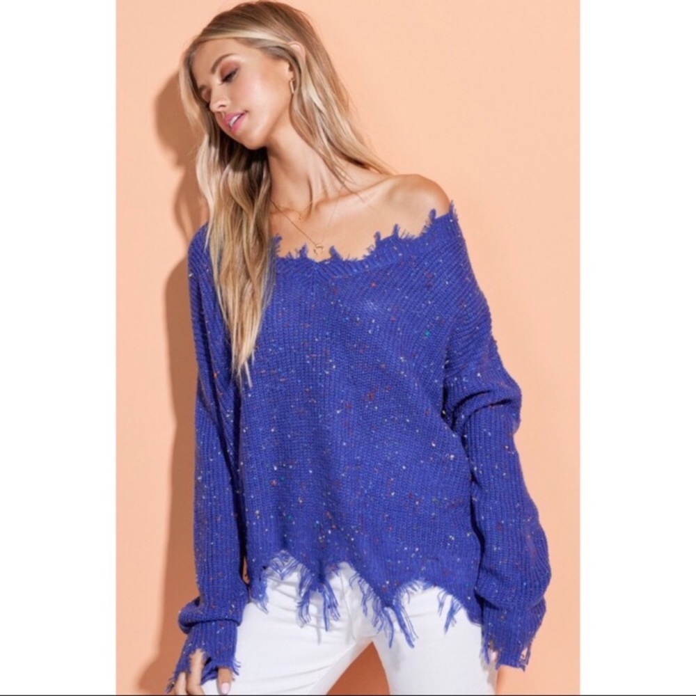 Blue Distressed Confetti Sweater - Picture 3 of 3